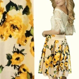 Skirt floral yellow ivory green fashion large new knee sundress bottom cocktail